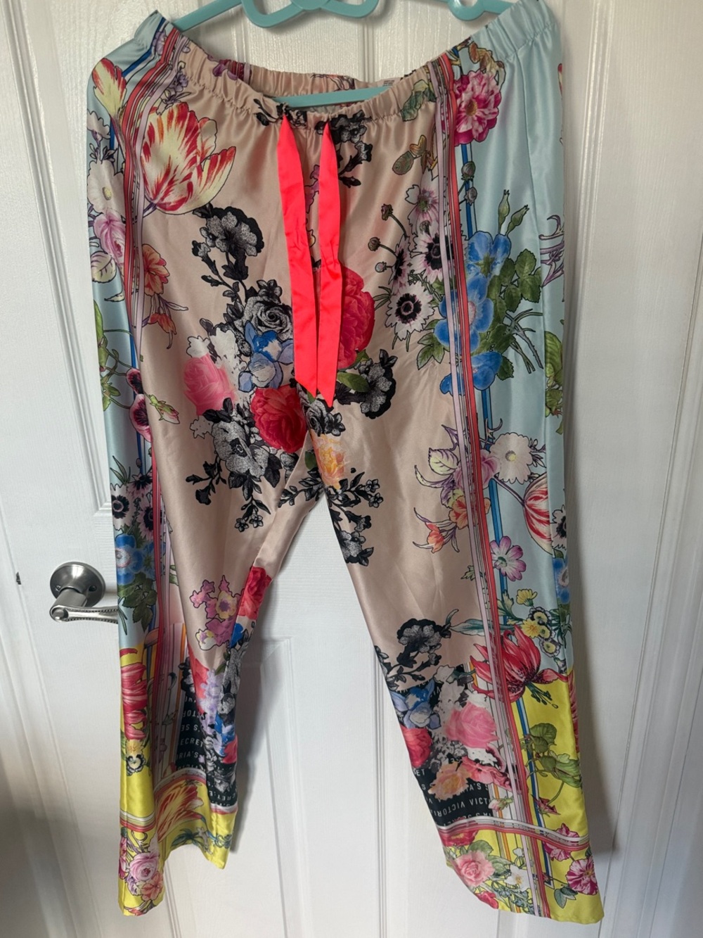 Victoria's Secret Mixed-Media Floral Patchwork Satin Pajama Pants